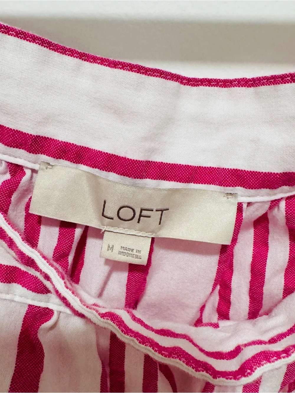 LOFT White and Fuchsia Striped Square-Neck Blouse